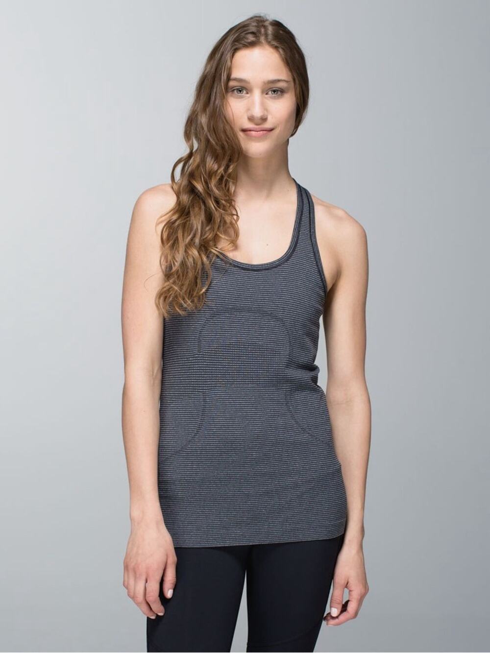 Lululemon Run Swiftly Tech Racerback Tank Top Black Gray Striped Size 4